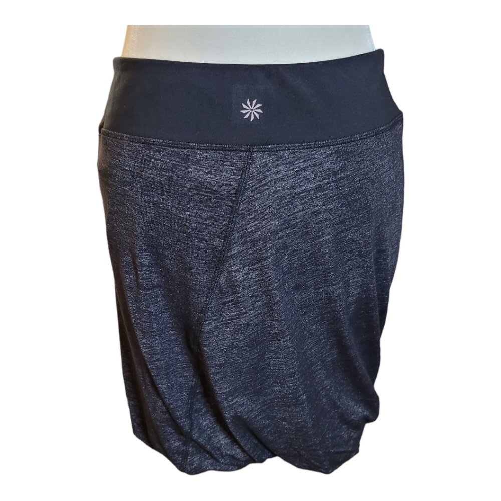 Athleta Twist It Space Dye Bubble Mini Skirt Black Gray Ruched M - Picture 8 of 14